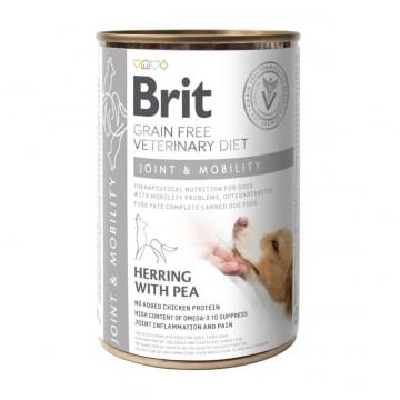 BRIT GF Veterinary Diet Joint & Mobility, Hering cu Mazăre, dietă veterinară câini, conservă hrană umedă fără cereale, afecțuni articulare, 400g