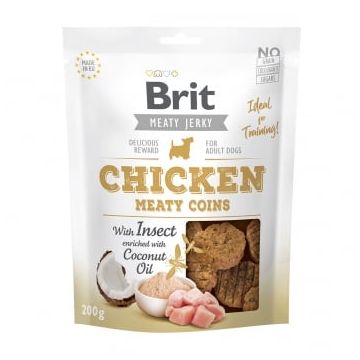 BRIT Jerky Chicken with Insect Meaty Coins, recompense câini, Rondele carne Pui cu Insecte, 200g