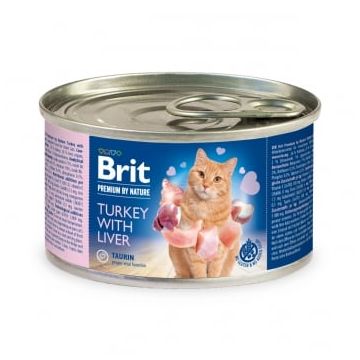 BRIT Premium By Nature, Curcan și Ficat, conservă hrană umedă fără cereale pisici, (pate), 200g