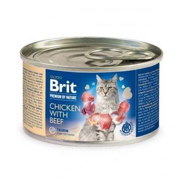 BRIT Premium By Nature, Pui și Vită, conservă hrană umedă fără cereale pisici, (pate), 200g