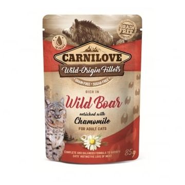 CARNILOVE, File Mistreț cu Mușețel, plic hrană umedă fără cereale pisici, (în sos), 85g