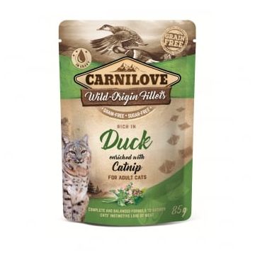 CARNILOVE, File Rață cu Catnip, plic hrană umedă fără cereale pisici, (în sos), 85g