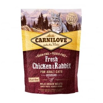 CARNILOVE Fresh Gourmand, Pui și Iepure, hrană uscată fără cereale pisici, apetit capricios, 400g