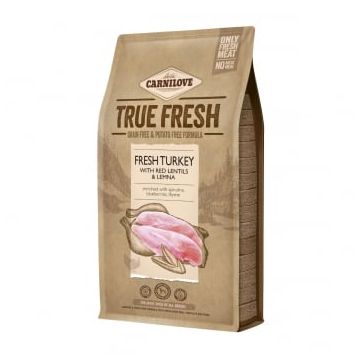 CARNILOVE True Fresh Adult S-XL, Curcan proaspăt cu linte roșie, hrană uscată fără cereale câini, 4kg