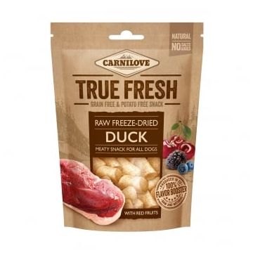 CARNILOVE True Fresh Raw Freeze-Dried, Rață cu 5 Fructe Roșii, recompense presate la rece fără cereale câini, 40g