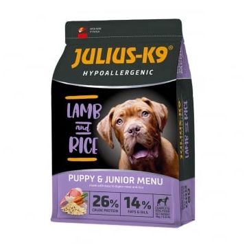JULIUS-K9 Hypoallergenic Puppy & Junior, Miel cu Orez, hrană uscată câini junior, sensibilități digestive, piele și blană, 12kg
