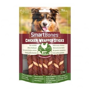 SMARTBONES Classics Chicken Warpped Sticks Mini, recompense câini, Batoane Pui, 9buc
