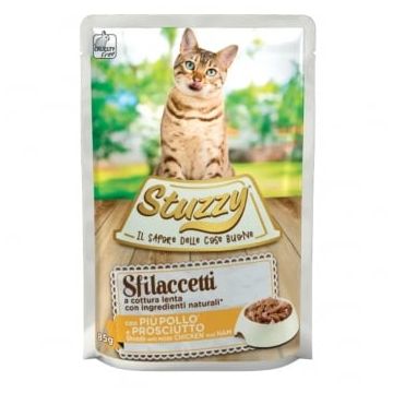 STUZZY Shreds, Pui și Șuncă, plic hrană umedă pisici, (în sos), 85g