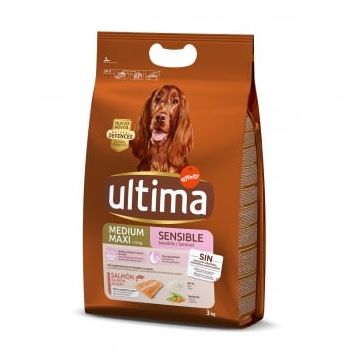 ULTIMA Dog Medium & Maxi Adult Sensitive, Somon, hranÄƒ uscatÄƒ cÃ¢ini, confort digestiv, 3kg