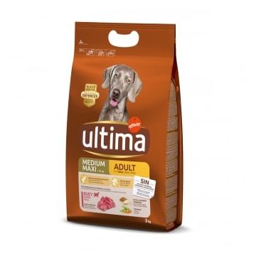 ULTIMA Dog Medium & Maxi Adult, Vită, hrană uscată câini, 3kg