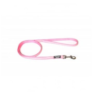 JULIUS-K9 IDC Tubular webbing, lesă cu fire reflectorizante cu mâner câini, nylon, bandă, 14mm x 1m, roz