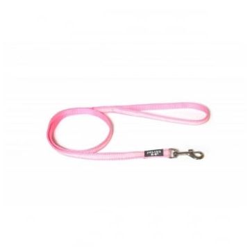 JULIUS-K9 IDC Tubular webbing, lesă cu fire reflectorizante cu mâner câini, nylon, bandă, 14mm x 1m, roz