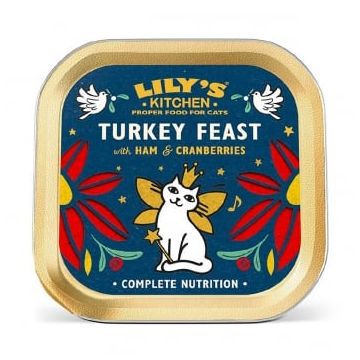 LILY'S KITCHEN Christmas Turkey Feast, Curcan și Șuncă, taviță hrană umedă fără cereale pisici, (In Suc Propriu), 85g