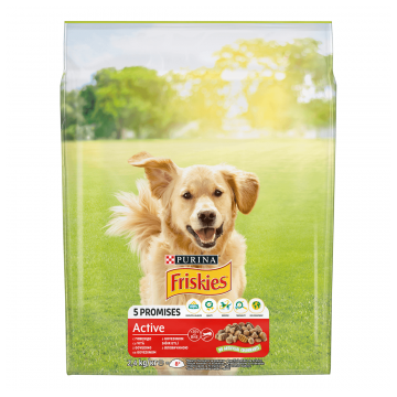 PURINA Friskies Adult Active, Vită, hrană uscată câini, activitate intensă, 2.4kg
