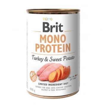 BRIT Mono Protein, Curcan cu Cartof dulce, conservă hrană umedă monoproteică fără cereale câini, (pate), 400g