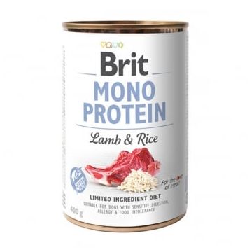 BRIT Mono Protein, Miel cu Orez brun, conservă hrană umedă monoproteică conținut redus cereale câini, (pate), 400g