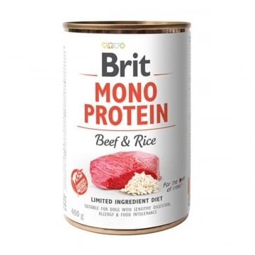 BRIT Mono Protein, Vită cu Orez brun, conservă hrană umedă monoproteică conținut redus cereale câini, (pate), 400g