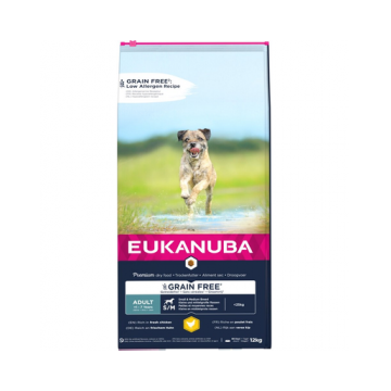 EUKANUBA Adult Grain Free S/M rase medii/mari 12 kg hrana caini adulti