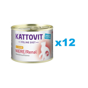 KATTOVIT Feline Diet Niere/Renal hrana umeda dietetica pentru pisici cu afectiuni ale rinichilor, cu pui 12 x 185 g