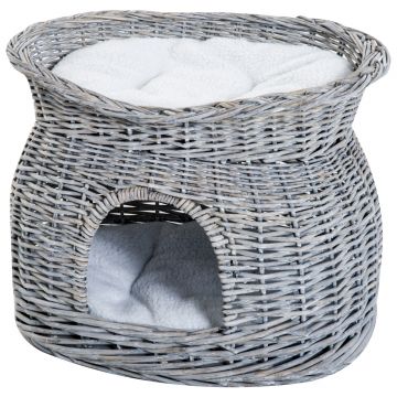 PawHut Cusca pentru Pisici cu 2 Rafturi cu 2 Perne Lavabile Gri alb 56 × 37 × 40cm