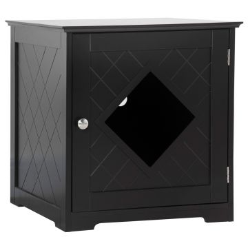 PawHut Litiera Pisici Retractabilă cu Ușă și Raft Magnetic, MDF, 48.5x53x51.5cm, Design Elegant, Negru | Aosom Romania