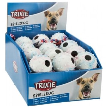 Trixie, jucărie minge cu sfoară câini, cauciuc, 6 x 30cm, multicolor