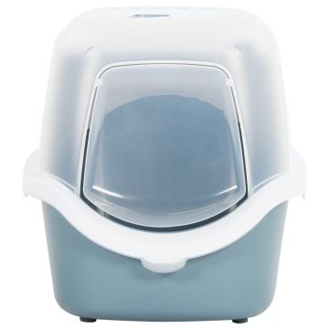vidaXL Litieră pentru pisici cu capac alb și albastru 56x40x40 cm PP
