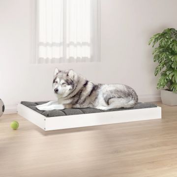 vidaXL Pat pentru câini, alb, 101,5x74x9 cm, lemn masiv de pin