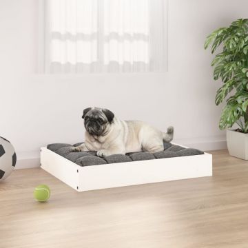 vidaXL Pat pentru câini, alb, 61,5x49x9 cm, lemn masiv de pin