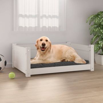 vidaXL Pat pentru câini, alb, 75,5x55,5x28 cm, lemn masiv de pin