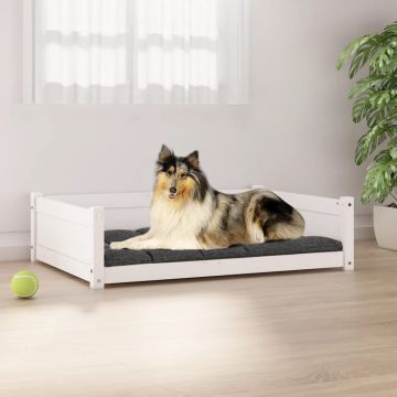 vidaXL Pat pentru câini, alb, 95,5x65,5x28 cm, lemn masiv de pin