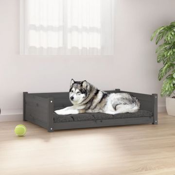 vidaXL Pat pentru câini, gri, 105,5x75,5x28 cm, lemn masiv de pin