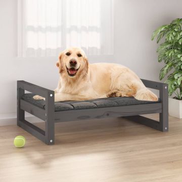 vidaXL Pat pentru câini, gri, 75,5x55,5x28 cm, lemn masiv de pin