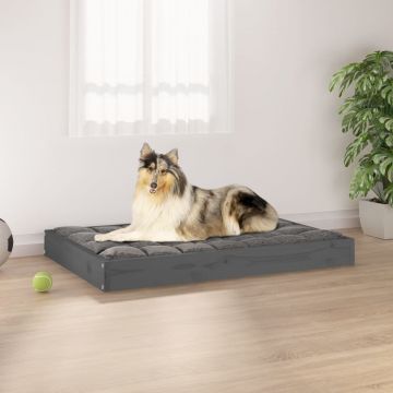 vidaXL Pat pentru câini, gri, 91,5x64x9 cm, lemn masiv de pin