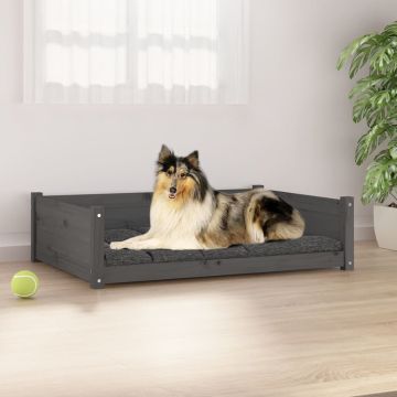 vidaXL Pat pentru câini, gri, 95,5x65,5x28 cm, lemn masiv de pin