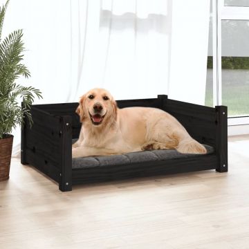 vidaXL Pat pentru câini, negru, 75,5x55,5x28 cm, lemn masiv de pin