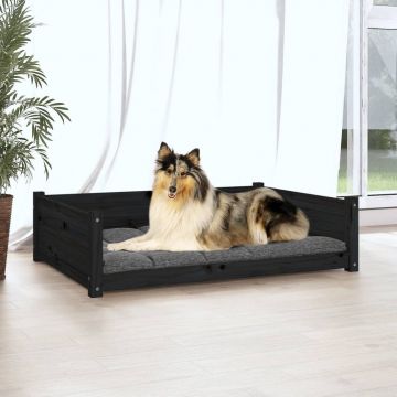 vidaXL Pat pentru câini, negru, 95,5x65,5x28 cm, lemn masiv de pin