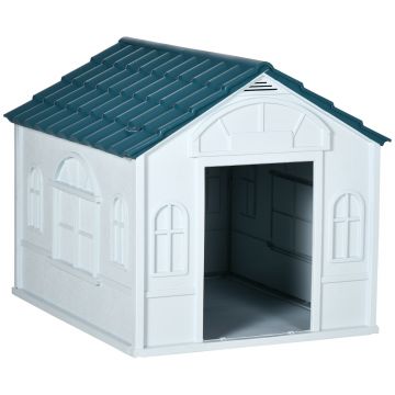 Casa din plastic PawHut pentru caini de talie mare, pentru orice vreme, albastru 84,2x98,2x82cm | Aosom RO