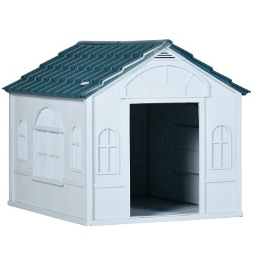 Casa din plastic PawHut pentru caini de talie mare, protectie, albastru, 65x75.7x63cm | AOSOM RO