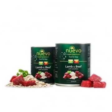 NUEVO Miel,Vită și Fulgi de Ovăz, XS-XL, conservă hrană umedă câini senior, (pate), 400g