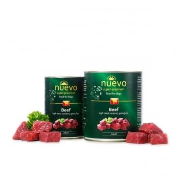 NUEVO, XS-XL, Vită, conservă hrană umedă fără cereale câini, (pate), 800g