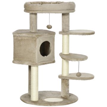 Ansamblu pisici PawHut cu stalpi din sisal, platforme si mingi, maro 55x55x94cm | Aosom RO