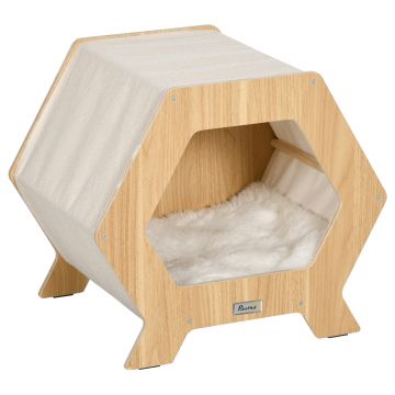 PawHut Casa moderna pentru pisici , pat inaltat pentru pisici, adapost pentru pisici de interior, cu perna moale | AOSOM RO