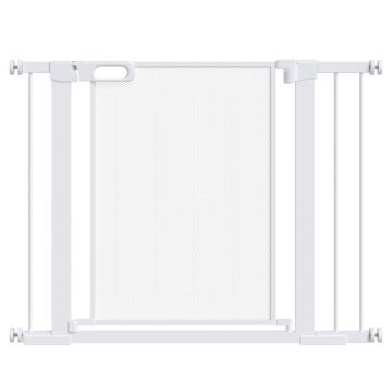 PawHut Poarta de siguranta pentru usi si scari, poarta pentru animale cu inchidere automata, 75-103 cm, alb | AOSOM RO