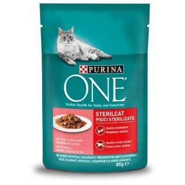 PURINA One Sterilcat, Somon cu Morcov, plic hrană umedă pisici sterilizate, (în sos), 85g