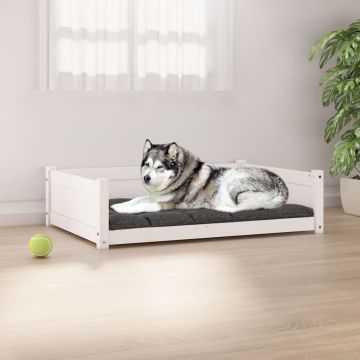 vidaXL Pat pentru câini, alb, 105,5x75,5x28 cm, lemn masiv de pin
