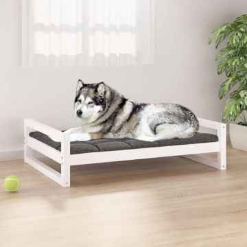 vidaXL Pat pentru câini, alb, 105,5x75,5x28 cm, lemn masiv de pin