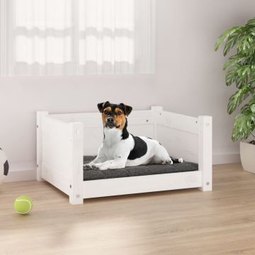 vidaXL Pat pentru câini, alb, 55,5x45,5x28 cm, lemn masiv de pin