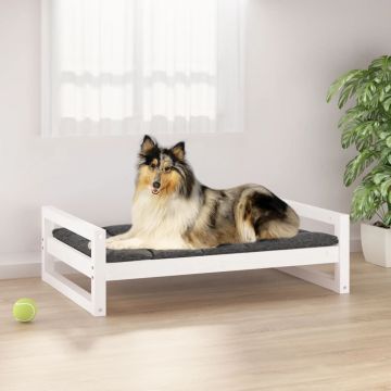 vidaXL Pat pentru câini, alb, 95,5x65,5x28 cm, lemn masiv de pin