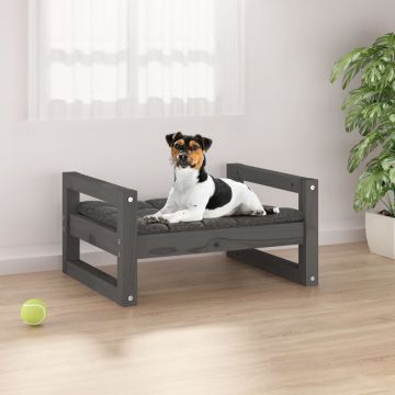 vidaXL Pat pentru câini, gri, 55,5x45,5x28 cm, lemn masiv de pin